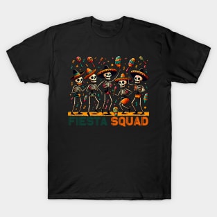 Fiesta Squad Cinco de Mayo Dancing Skeletons Sombreros Maracas T-Shirt